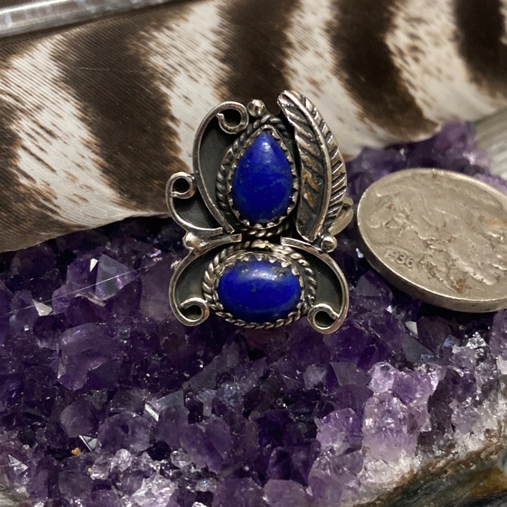Native American shadowbox Lapis lazuli sterling silver ring